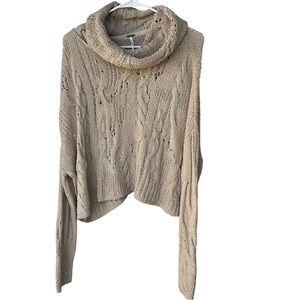 Free People Shades of Dawn Cowl Neck Sweater Beige Oversized Slouchy Size Large